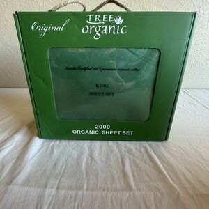 Tree Organic 100% Premium Quality‎ Cotton 2000 King Sheet Set Green New In Box